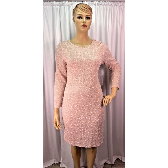 Jennifer Lopez Dresses & Skirts - Jennifer Lopez XXL Pink Textured Sequin Sheath Dress Long Sleeve Party Cocktail